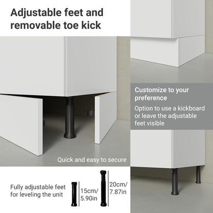 Madesa Garage and Utility Room Storage Cabinet, 78 Inch Wooden Base Unit with 3 Drawers 4 Doors and Adjustable Feet, White