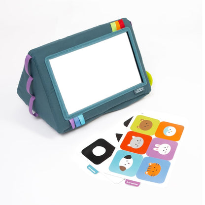Ubbi Mirror Me Activity Toy, Tummy Time Developmental Baby Toy, Multi-Sensory Play Cube, Includes High Contrast Visual Learning Cards and Silicone Teether