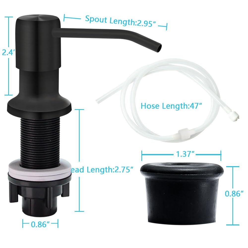 Soap Dispenser for Kitchen Sink, Countertop Soap Dispenser Pump, 47" Silicone Extension Tube Connect to The Soap Bottle Directly, Say Goodbye to Frequent Refills (Black)