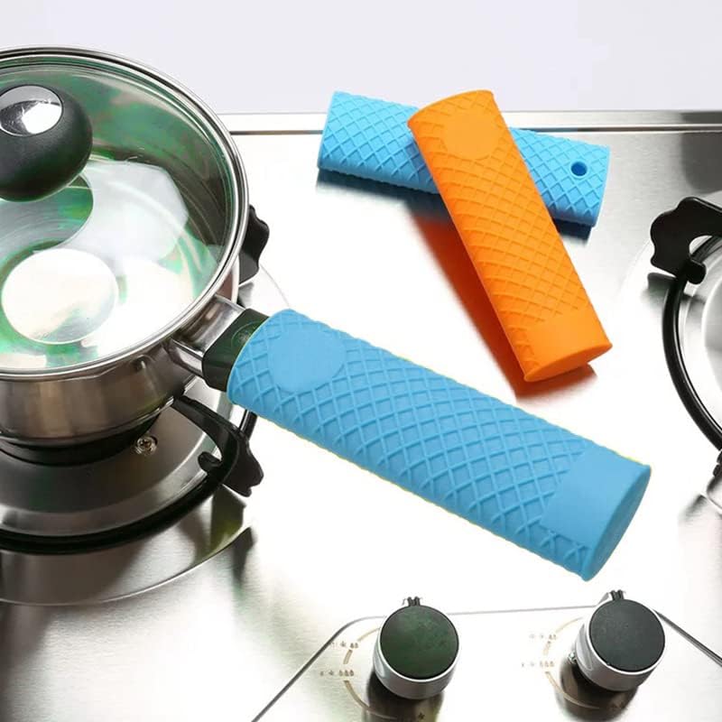 MroMax Silicone Hot Handle Holder, 6.1 Inch Non Slip Potholder for Cast Iron Pot, Blue, 3Pcs