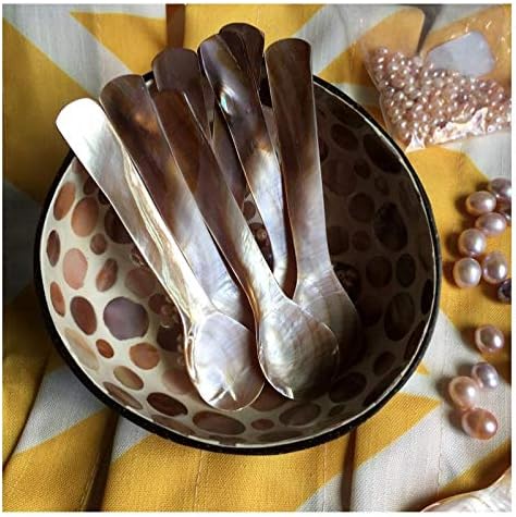 DUEBEL Set of 6 Pink Mother of Pearl Caviar Spoons, 4.5 inch / 11cm with Round Handle for Caviar or Egg Serving