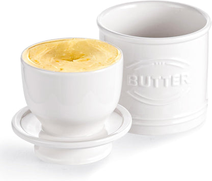 250g 5.12" Countertop, Besmeety Butter Crock, Large Butter Dish with Lid for Suit For Housewarming (White, Extra Large)