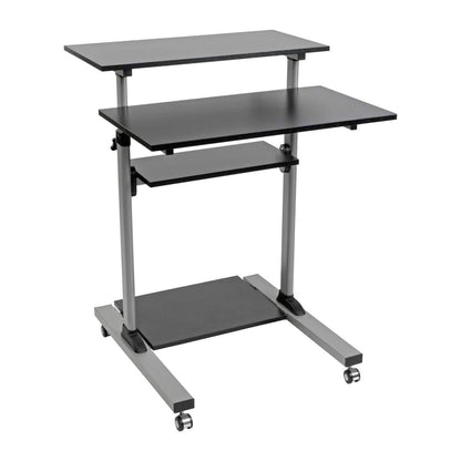 TRIPP LITE Mobile Sit Stand Desk, Height Adjustable Small Rolling Laptop Cart Workstation Workspace, 4 Shelf Storage, Home Office & School, 5-Year Warranty (WWSSRC)
