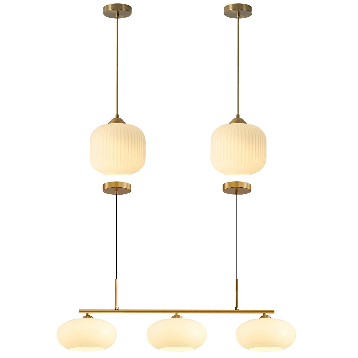 KCO Lighting Modern Gold White Glass Pendant Light Contemporary Brass Kitchen Island Pendant Light Fixture 3 Light Linear Pendant Lighti Modern Globe Linear Chandelierng
