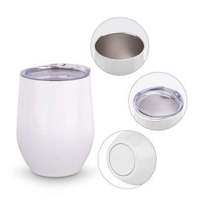 PYD Life Sublimation Blanks Wine Tumbler Cups White 12 OZ Stainless Steel Insulated Stemless Mugs with Lid 6 Pack