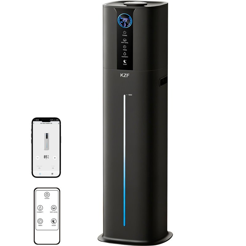 KZF 9L Smart Humidifiers for Bedroom Large Room, 2.3Gal Cool Mist Top Fill Diffuser App & Remote Control, 3 Mist Modes, Quiet Humidifier for Home Office Plant (9L Black App)