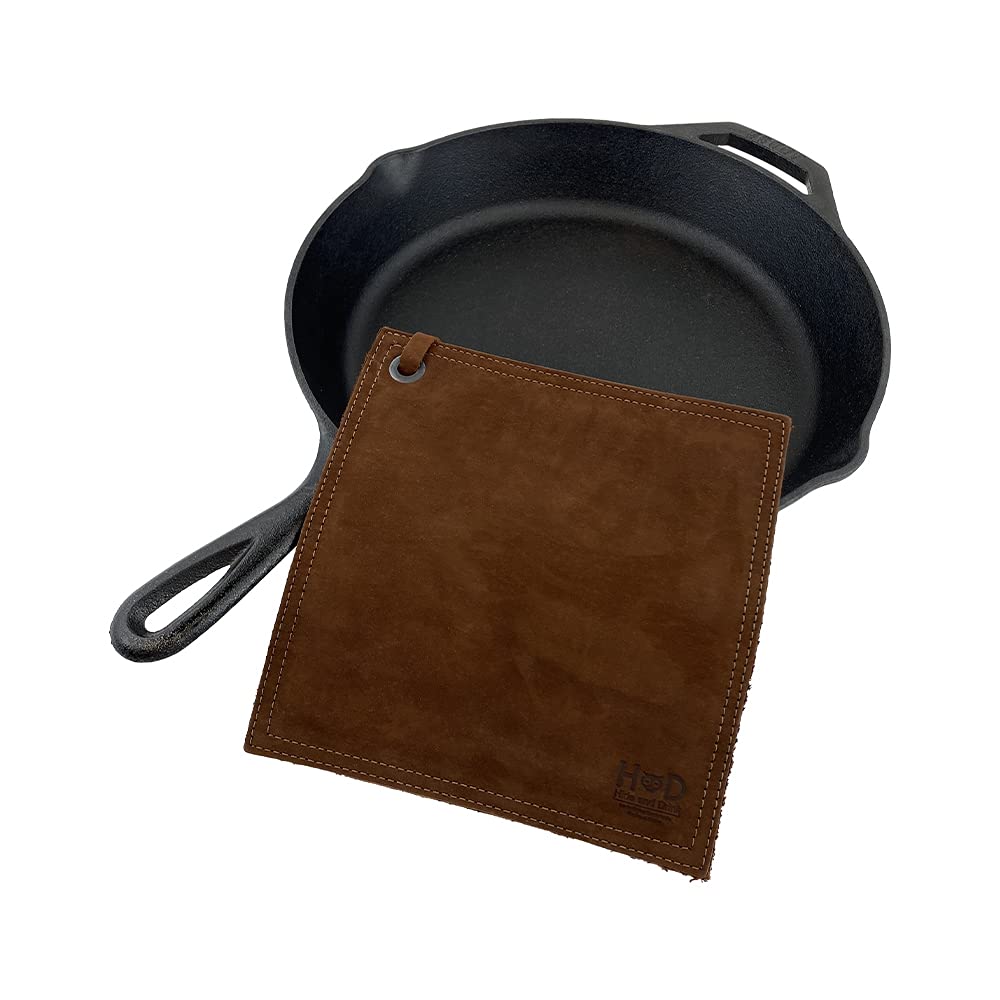 Rustic Leather Hot Pot Pad (Potholder), Double Layered, Double Stitched and Handmade by Hide & Drink (Swayze Suede)