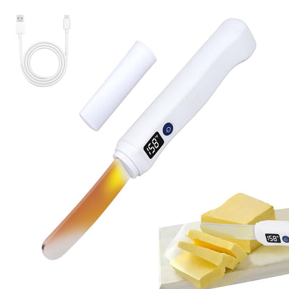 Heated Butter Knife - Stainless Steel Rechargeable USB Smart Temperature Control (131°F/158°F), Real-time Temp Display & IP68 Waterproof, for Hard Butter, Cheese, Jam, Peanut Butter & More - Kitchen Gadget Butter Spreader Knife
