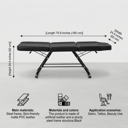 Sturdy Multipurpose Spa Bed, 3-Section Spa Massage Table for Tattoo & Beauty Use, Adjustable Massage Table & Facial Chair with Hydraulic Rotating Stool