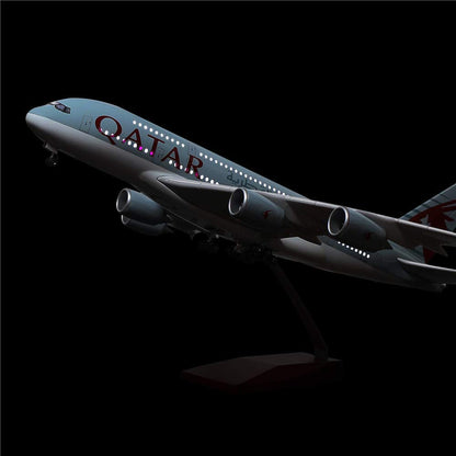Qatar A380 Plane Diecast with LED Light(Touch or Sound Control) - 18' 1:160 Scale Airplane Model for Decoration or Displays