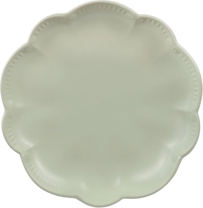 Sango 12-Piece Scalloped Dinnerware Set - Sage Green Ceramic Dishes for 4 | Chip Resistant & Dishwasher Safe