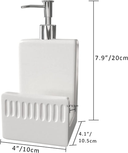 2 1 Soap Dispenser with Sponge Holder, Ceramic Dish Soap Dispenser for Kitchen Sink, in Refillable Liquid Hand