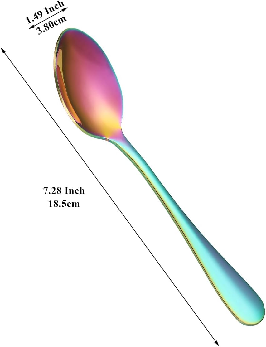 Rainbow Dinner Spoons 12 Pieces, 18.5cm Stainless Steel with Rainbow Titanium Plating, Dishwasher Safe
