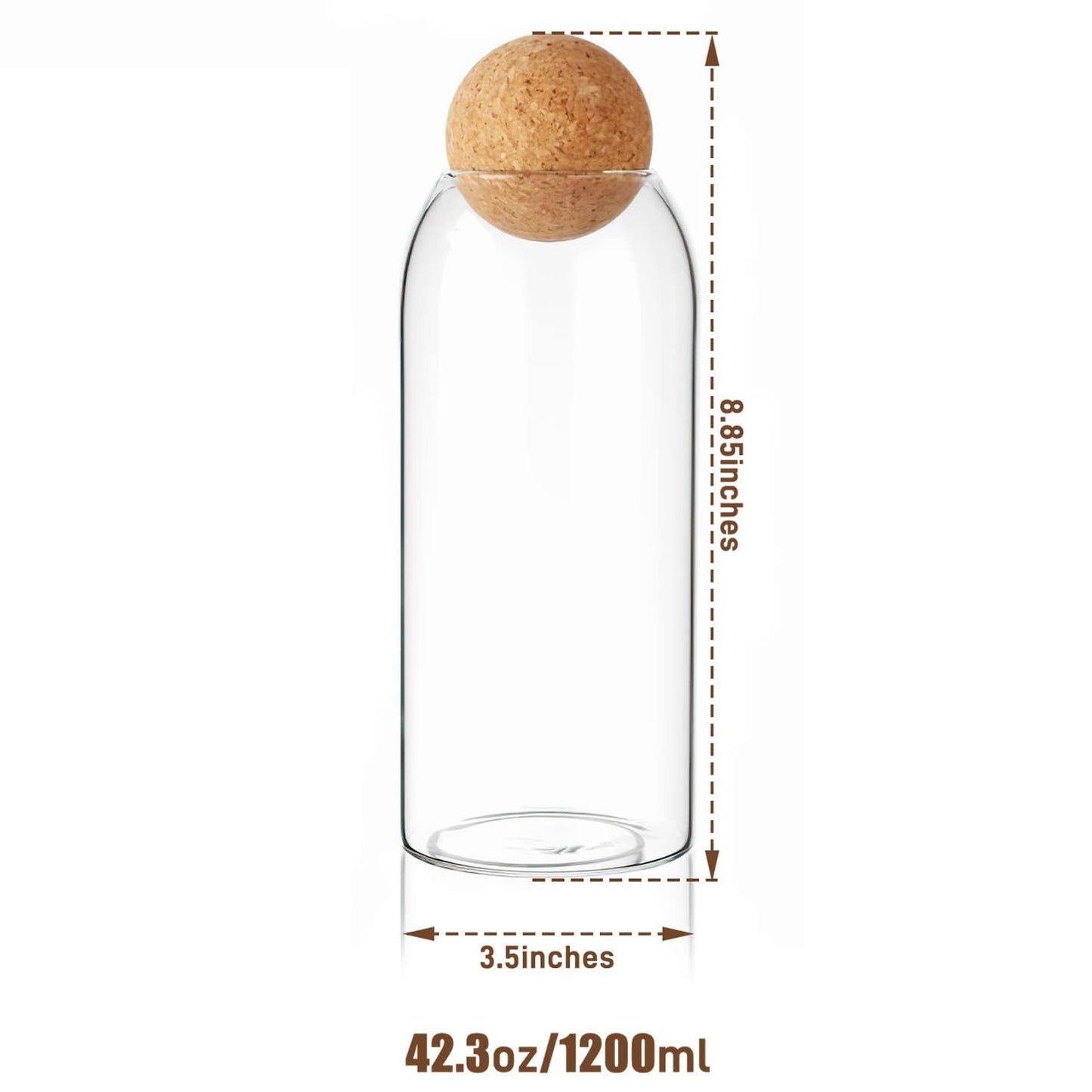 La Llareta Glass Food Storage Canister, 1200ml/42oz Storage Container with Ball Cork, Clear Glass Storage Jar, for Sugar, Coffee, Candies