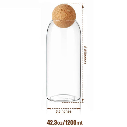 La Llareta Glass Food Storage Canister, 1200ml/42oz Storage Container with Ball Cork, Clear Glass Storage Jar, for Sugar, Coffee, Candies