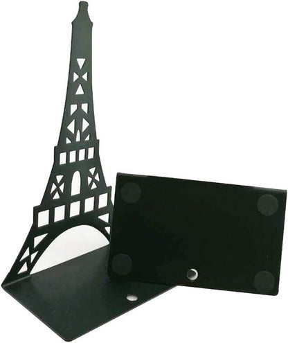 One Pair Creative Paris Eiffel Tower Book Organizer, Metal Bookends for Kids School Library Decoration (Black)