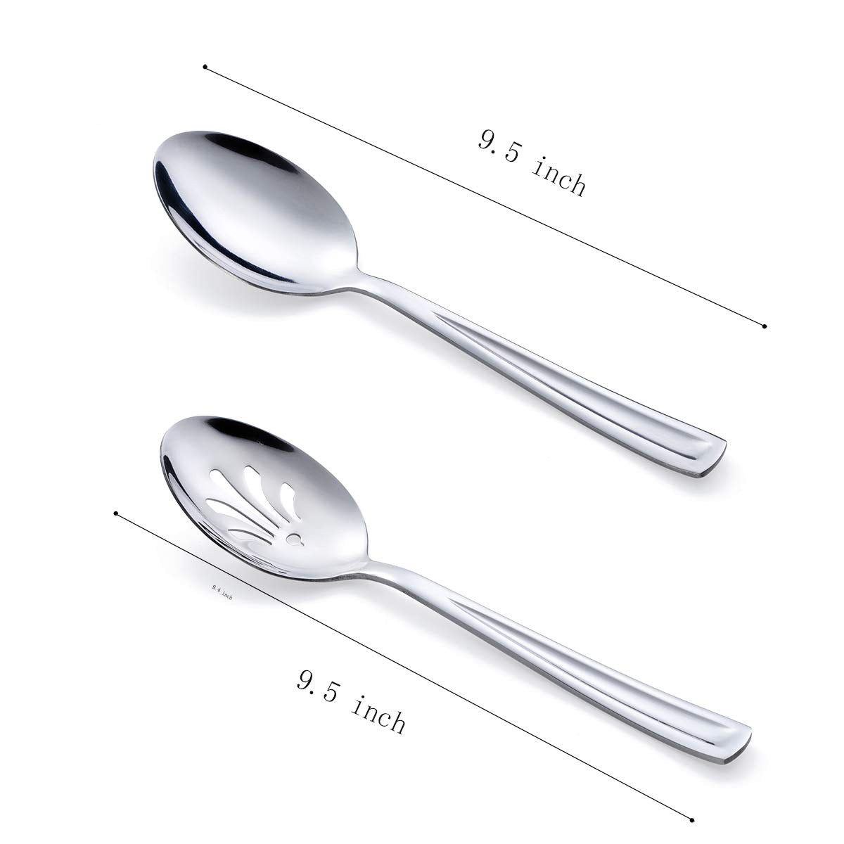 GoGeiLi Stainless Steel Serving Set, 3 Large Spoons and 3 Slotted Spoons, 9.5-inch Catering Set for Party, Banquet, Buffet, Dishwasher Safe