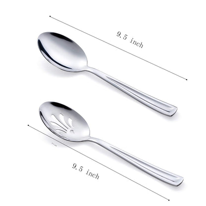 GoGeiLi Stainless Steel Serving Set, 3 Large Spoons and 3 Slotted Spoons, 9.5-inch Catering Set for Party, Banquet, Buffet, Dishwasher Safe