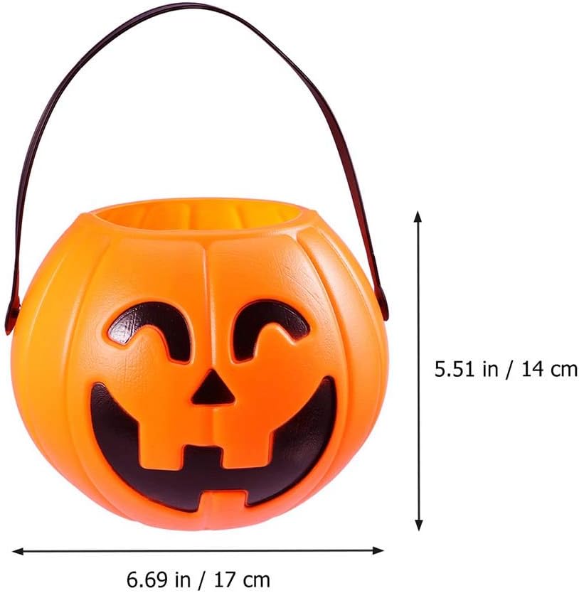 Halloween Portable Pumpkin Bucket 17cm Trick or Treat Candy Pail Holder, 2 Pieces