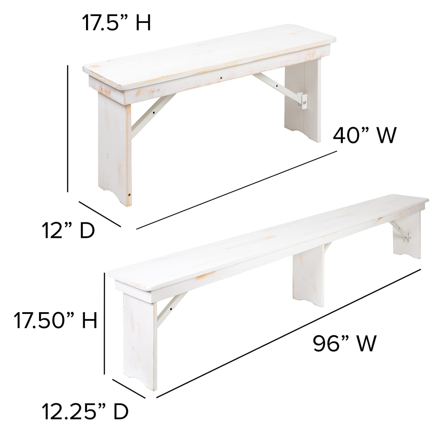 Flash Furniture HERCULES Series 9' x 40" Antique Rustic White Folding Farm Table and Four Bench Set
