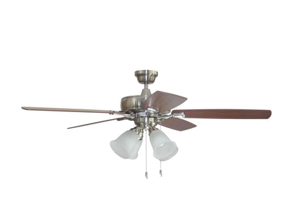 Craftmade Twist N Click 52 in. Brushed Polished Nickel Finish Dual Mount (Flat or Angled Ceiling) Indoor Ceiling Fan with Light Kit and Pull Chains Included