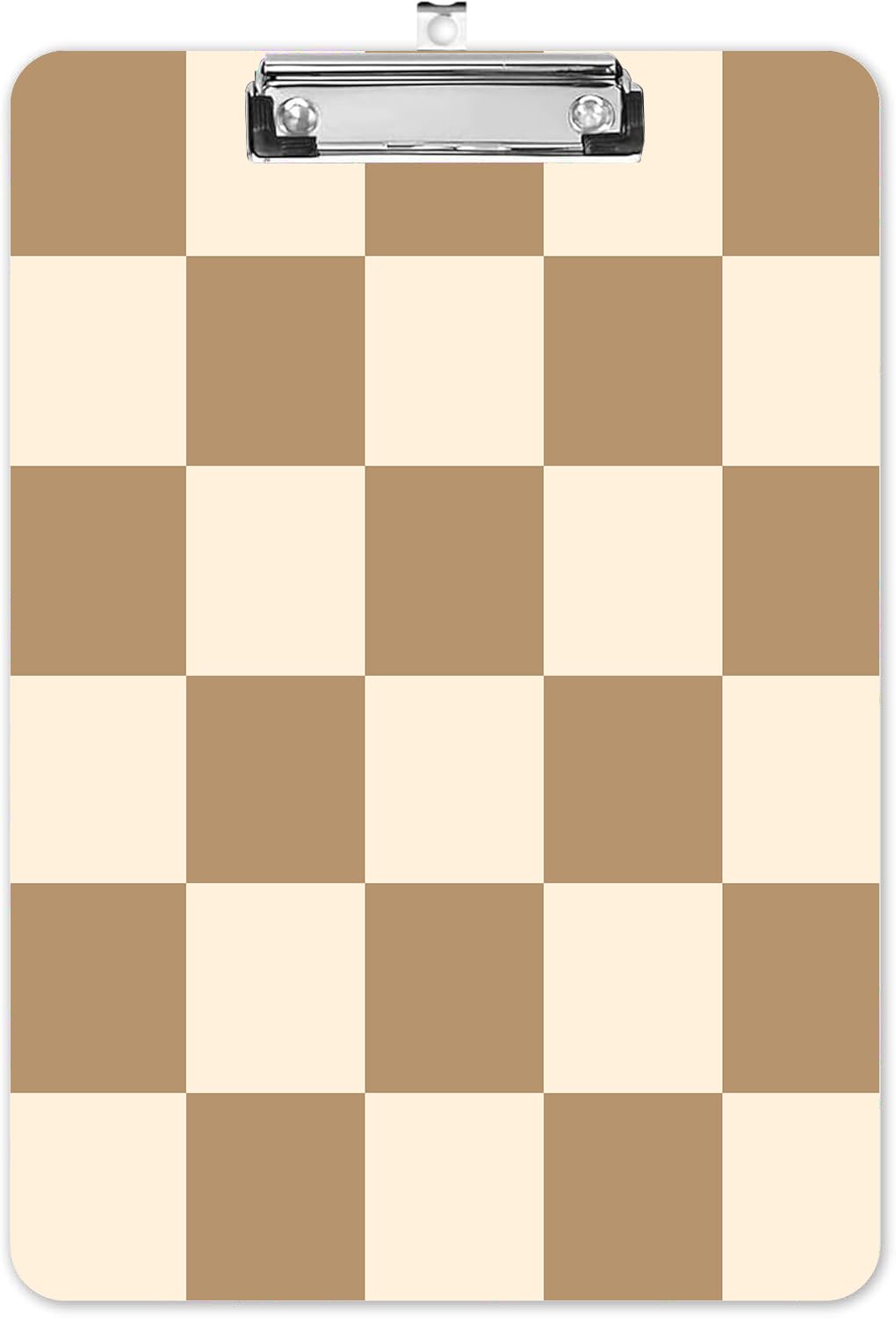 Fashion A4 Clipboard, Standard Letter Size 9" x 12.5", Decorative Wooden Clipboard with Low Profile Metal Clip for Office, School, Teachers, and Students, Coffee Checkered