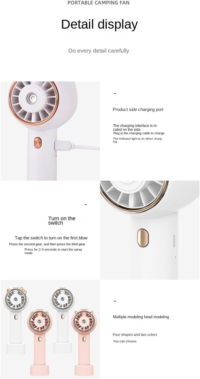 Portable USB Rechargeable Handheld Spray Mini Fan, Misting Fan with 3 Speeds (Cat Series, Pink)