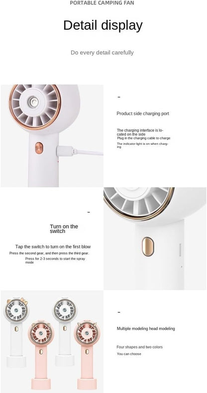 Portable USB Rechargeable Handheld Spray Mini Fan, Misting Fan with 3 Speeds (Cat Series, Pink)