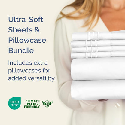 White 4-Piece Queen Sheet Set by [Brand Name] - Luxurious Bedding with Deep Pockets & Soft Pillowcases