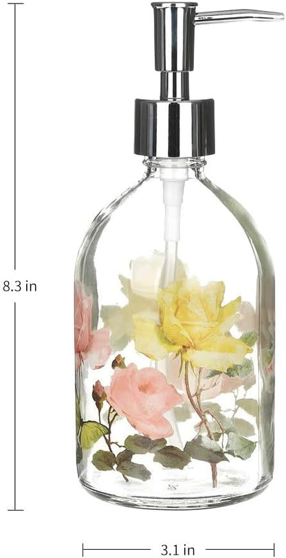 Glass Soap Pump Dispenser Floral and Butterfly, 17 Ounce by A Ting