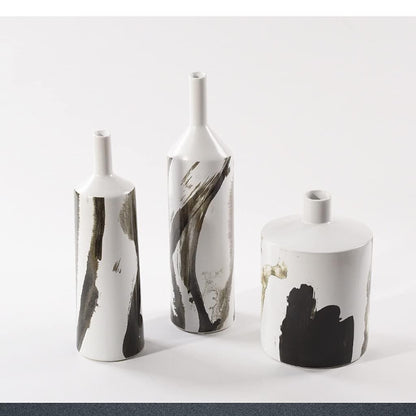 Modern Chinese Ink Wash Ceramic Vase, Handcrafted Countertop Decor for Flowers, Living Room, Office, Gift Idea