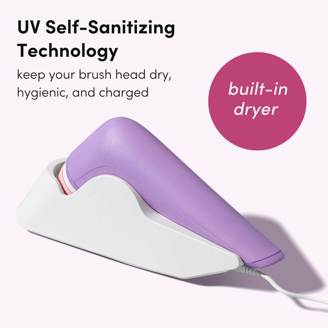 Fancii Facial Cleansing Brush with Self Cleaning Station, Rechargeable & Waterproof - Electric Face Scrubber for Gentle Exfoliation and Deep Scrubbing - 2 Exfoliating Brush Heads, Skylar (Green)