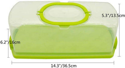 FEOOWV Portable Plastic Rectangular Loaf Bread Box with Transparent Lid for Storing and Carrying Loaf Cakes (Green)