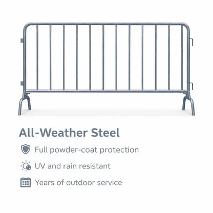 AdirPro 5 ft Crowd Control Barricade, 4-Pack | Interlocking Steel Barricade Fence | Heavy-Duty 16-Gauge Weatherproof Steel | for Events, Construction, Road Closure & Parking Lots