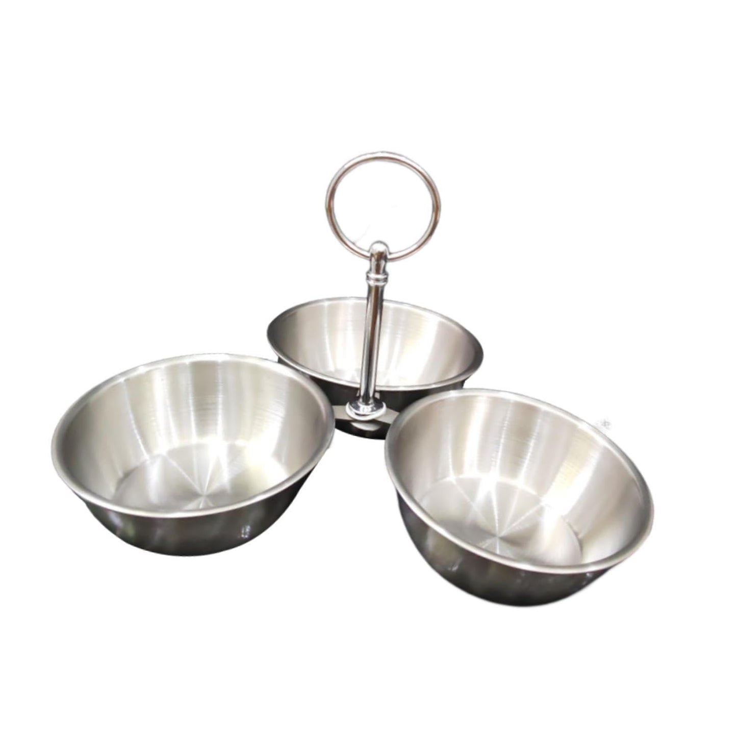 YWJLQH Snack Serving Bowl, 3 Compartment Stainless Steel Snack Stand with Bowls, Divided Serving Tray for Candy Dessert Snacks, Silver