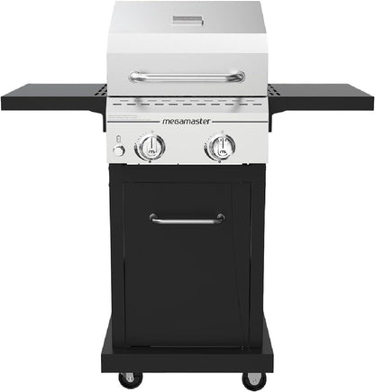Megamaster Deluxe 2-Burner Gas Grill with Foldable Side Tables, 418 SQ In Cooking Space, 28000 BTUs, Stainless Steel Lid, Propane BBQ Grill for Outdoor Cooking, Patios, Backyards and More - 720-0864MA