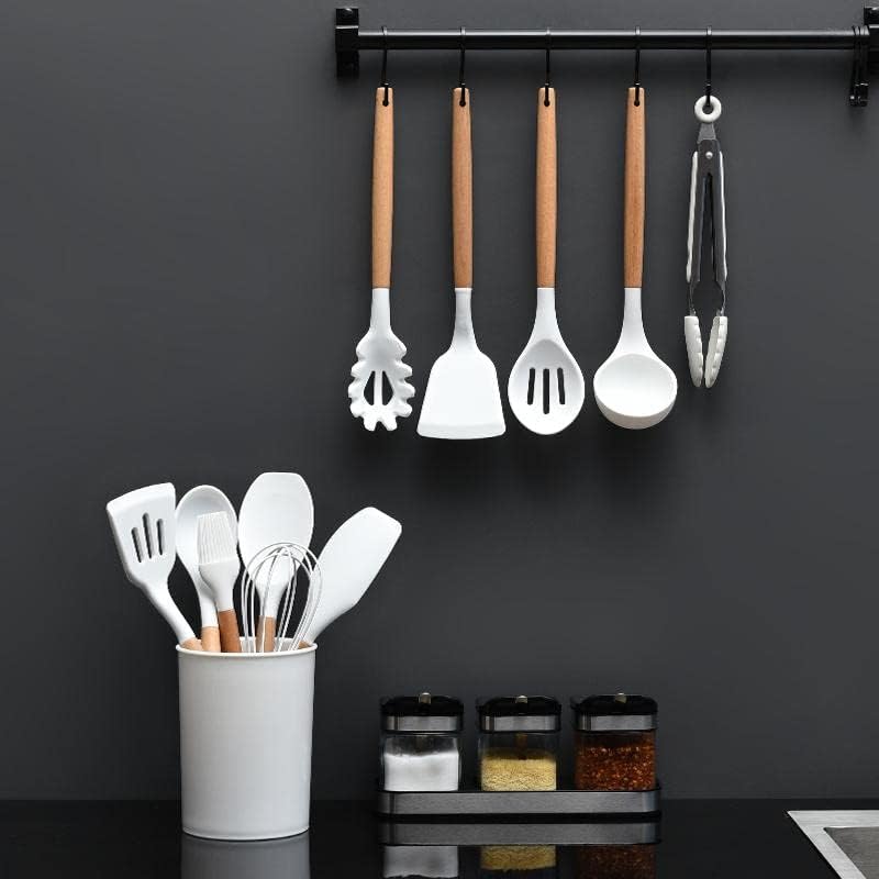 Kitchen Utensils Set, 33 pcs Non-Stick Silicone Cooking Utensils, Heat-Resistant Wooden Gadgets for Cooking, White