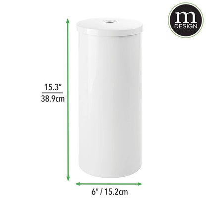mDesign Plastic Floor Stand Toilet Paper Organizer with Cover, 3-Roll Space-Saving Tissue Storage for Bathroom - Fits Under Sink, Vanity, Shelf, in Cabinet, Corner - Aura Collection - White