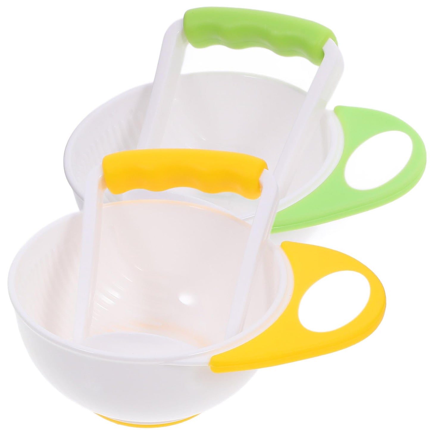 Baby Food Masher 2 Sets Mashing Bowl with Handle Masher, Manual Baby Food Grinder Bowl Set (Green, Yellow)