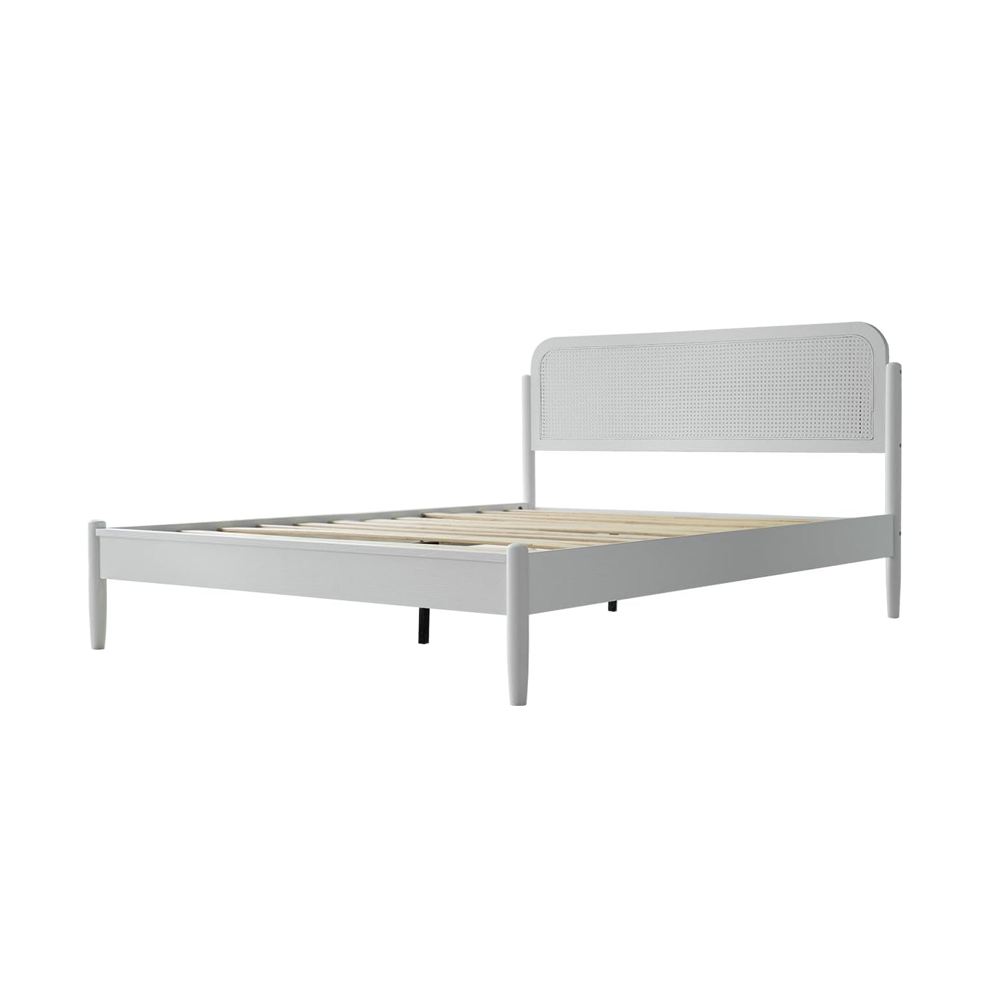 King Size Frame Solid Wood Platform Bed, Headboard & Footboard, 12 Durable Slatted Base, Metal Legs, No Box Spring Needed, Anti-Slip & Noise-Free, Easy Assembly, Pure White Finish JMK-39