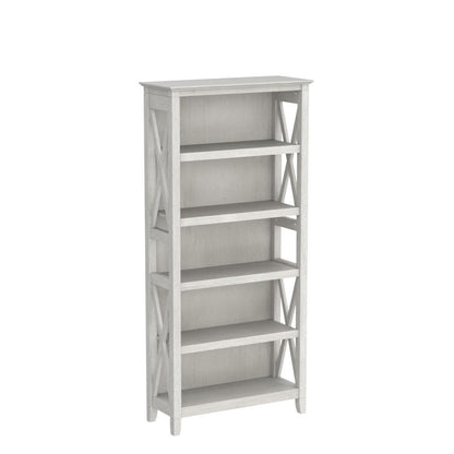 Bush Home Key West 5 Shelf Bookcase - Set of 2 | Tall Bookshelves in Linen White Oak | Sturdy Display Shelves for Library, Living Room, and Home Office