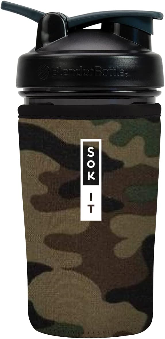 24oz Sok It BotlSok Protein Blender Shaker Bottle Sleeve Insulated Neoprene Cover (Green Camo, Fits Blender)