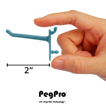 Greenleaf Industries PegPro® 2" Hooks Kit for Standard “Wood Fiber” pegboard – Durable Plastic Pegboard Hooks - for Garage, Kitchen, Craft Room, and More (2" Hook - 24 Pack, Caribbean)