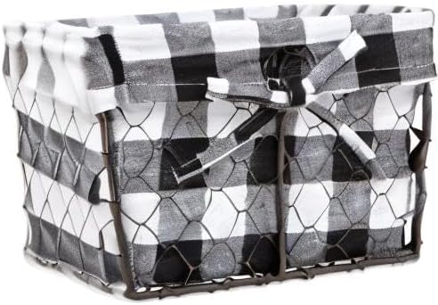 DII Farmhouse Chicken Wire Storage Baskets with Liner – Small, Vintage Black & White Check, 9x7x6", 3 Piece