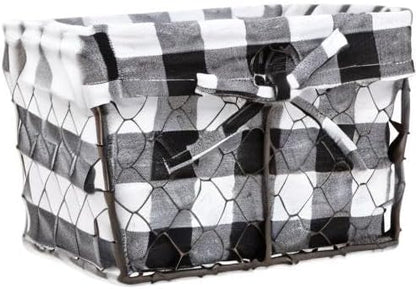 DII Farmhouse Chicken Wire Storage Baskets with Liner – Small, Vintage Black & White Check, 9x7x6", 3 Piece