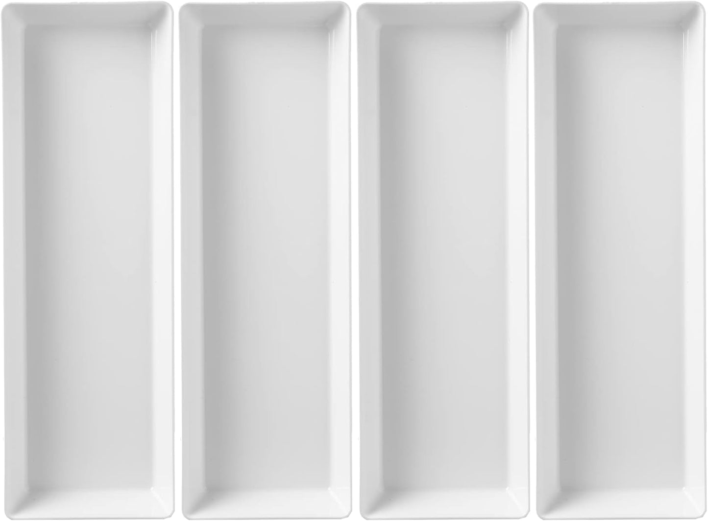 US Acrylic Avant White Plastic Serving Trays - Set of 4, 15” x 5” Narrow Reusable Platters for Appetizers & Desserts