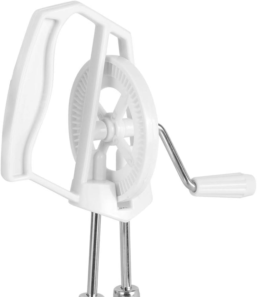 Egg Whisk, Manual Stainless Steel Hand Mixer with Double Wheel Design and Rotation Handle, White