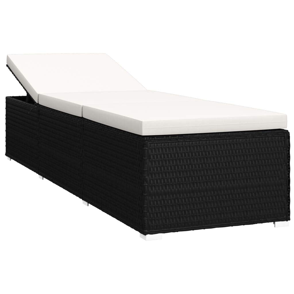 Yisssmeng Adjustable Sun Lounger with Side Tea Table, Black PE Rattan Patio Lounge Chair with Cream White Cushion, Reclining Outdoor Sunbed for Garden, Poolside, and Deck, 76.8 x 23.6 Inches