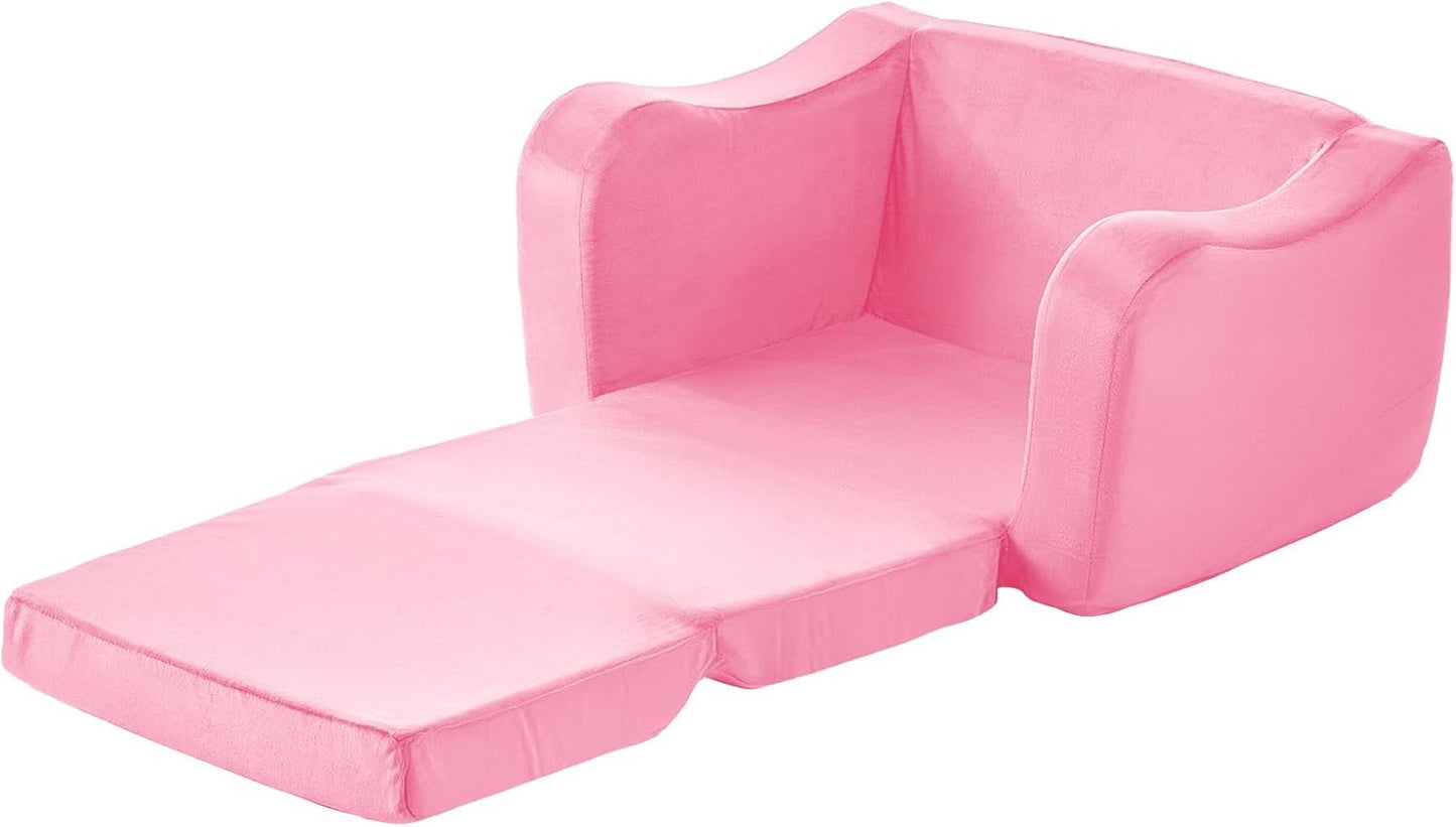 2-in-1 28D VEVOR Kids Sofa, Foldable Toddler Soft Couch with Armrests, Made of Sponge & Short Pile, Convertible Toddler