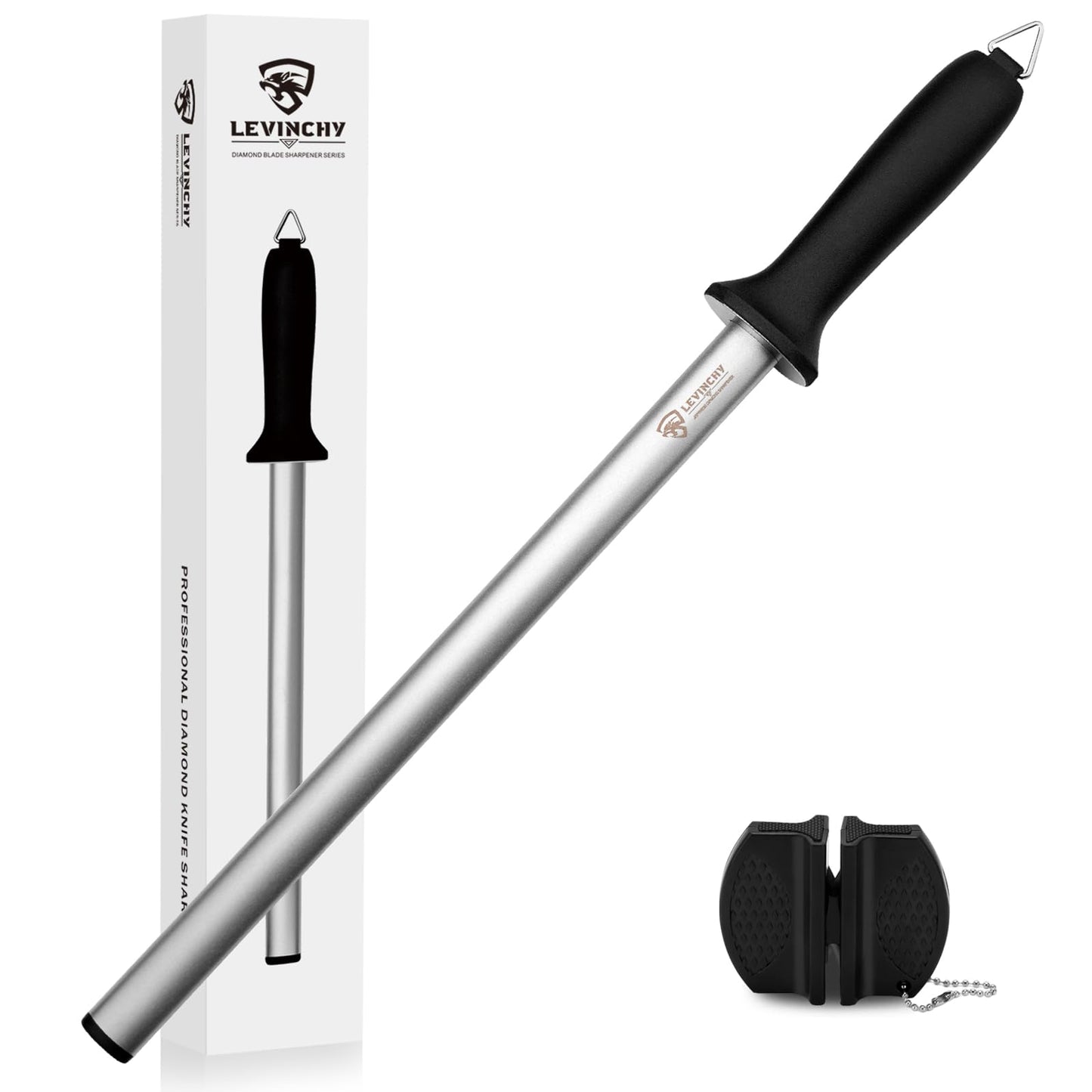 LEVINCHY Diamond Knife Sharpening Steel - 12 inch Professional Diamond Coated Honing Steel, Premium Knife Sharpener Rod for All Knives, Lightweight & Durable
